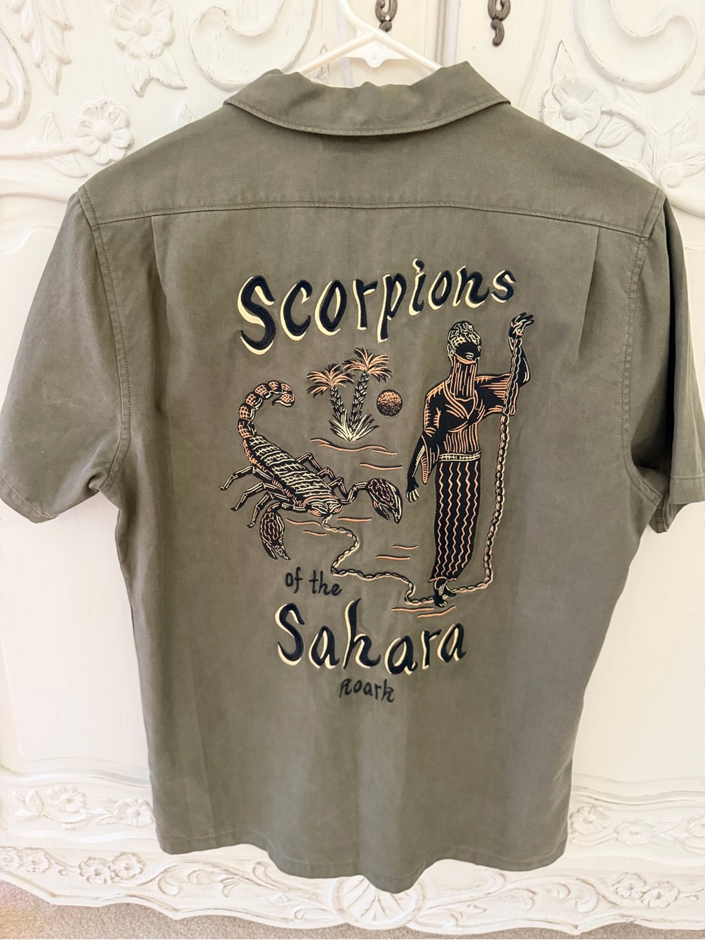 Roark Revival Scorpions of the Sahara Embroidered Olive Button-Up Shirt